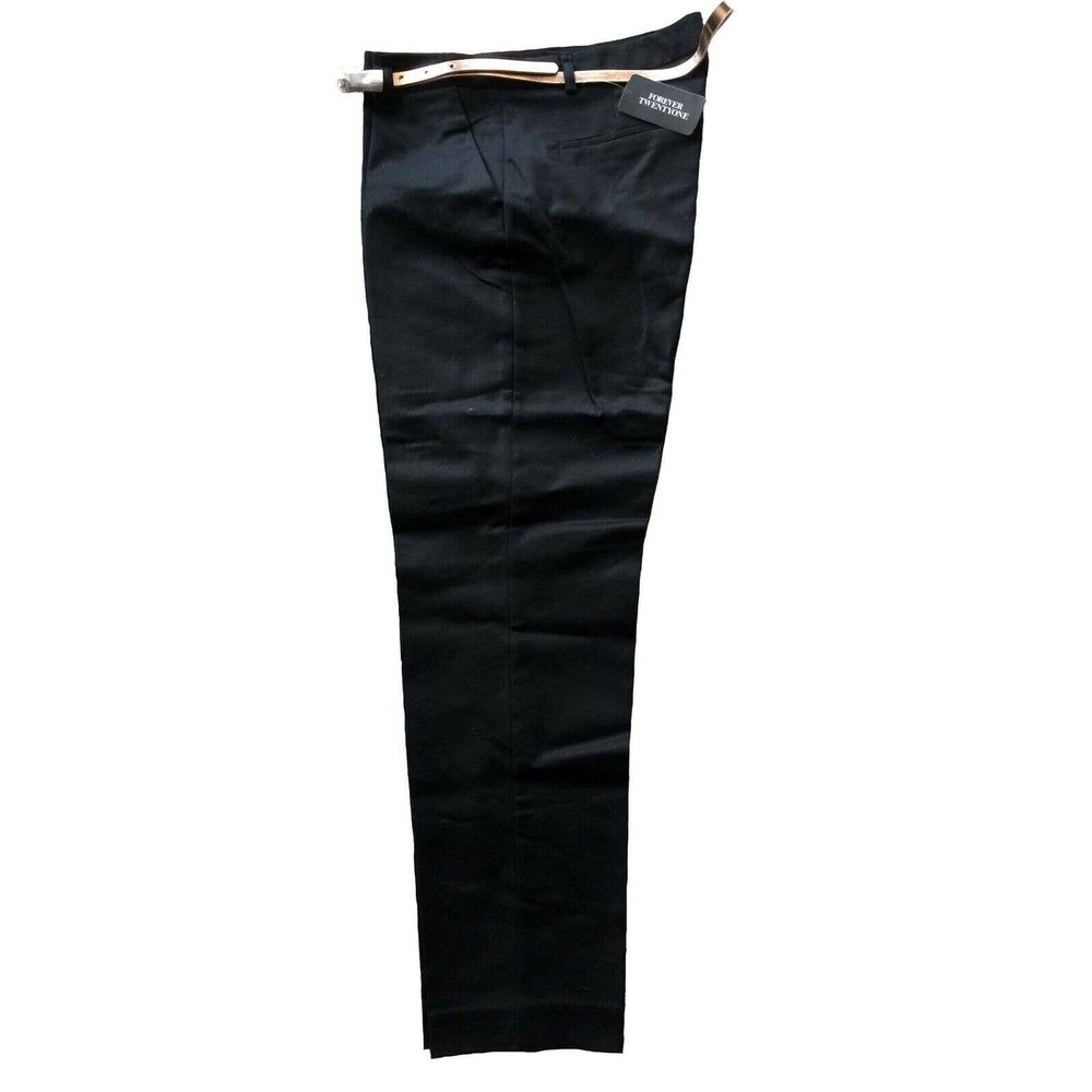 Forever 21 Women Size L Black Pants with Rose Gold Tone Belt 26in Inseam - Picture 2 of 5